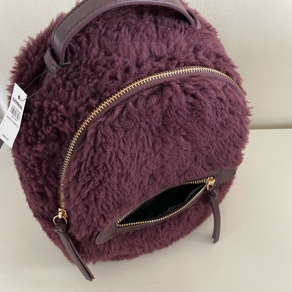 Express Teddy Fabric Plush Zip Up Purple Backpack with Adjustable Straps NWT - Picture 11 of 14